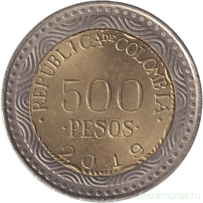Монета. Колумбия. 500 песо 2019 год.