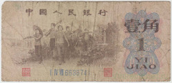 Банкнота. Китай. 1 цзяо 1962 год. Три синии римские цифры. Тип 877c.