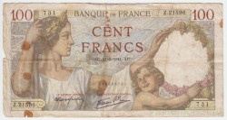 Банкнота. Франция. 100 франков 1941 год. 21.05.1941. Тип 94.