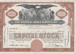 Акция. США. "PAN AMERICAN WORLD AIRWAYS, INC.". 10 акций 1954 год.