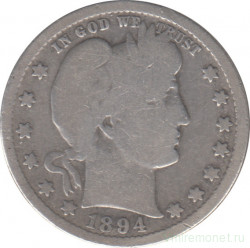 Монета. США. 25 центов 1894 год.