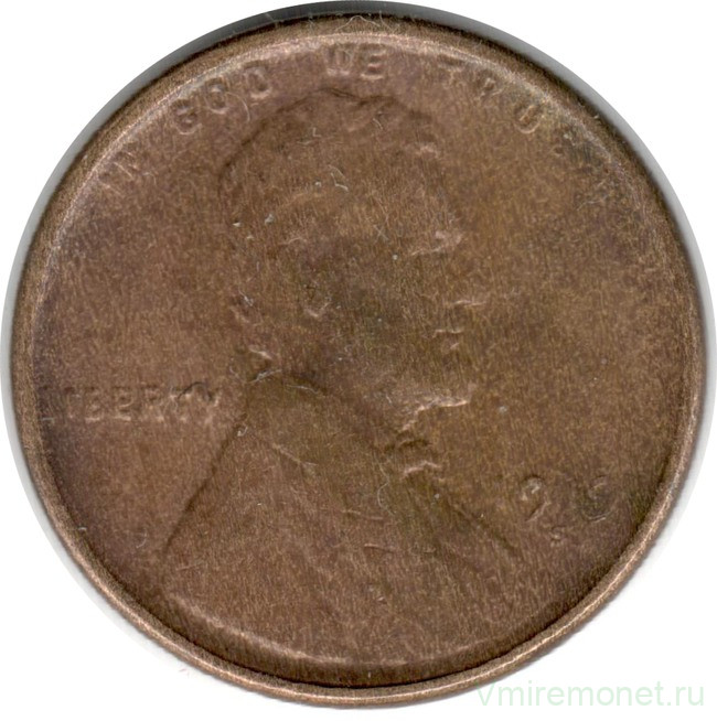 Монета. США. 1 цент 1919 год. Монетный двор S.