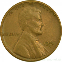 Монета. США. 1 цент 1961 год. Монетный двор D.
