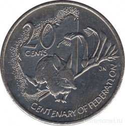 Монета. Австралия. 20 центов 2001 год. Столетие конфедерации. Западная Австралия.
