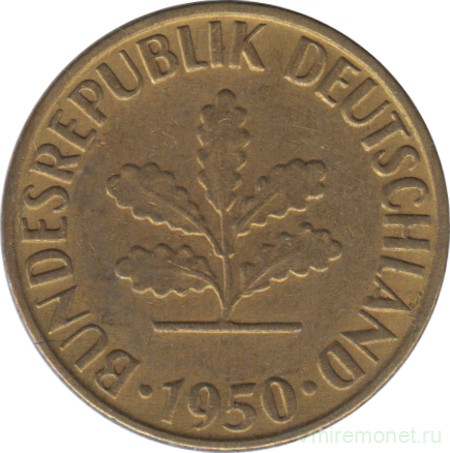 Монета. ФРГ. 5 пфеннигов 1950 год. Монетный двор - Карлсруэ (G).