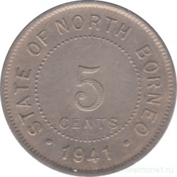 Монета. Британское Северное Борнео. 5 центов 1941 год.