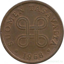 Монета. Финляндия. 5 пенни 1968 год.