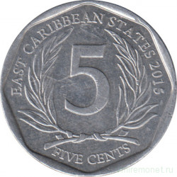 Монета. Восточные Карибские государства. 5 центов 2015 год.