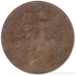 Монета. Франция. 10 сантимов 1917 год. Без отверстия.