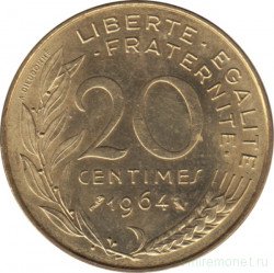 Монета. Франция. 20 сантимов 1964 год.