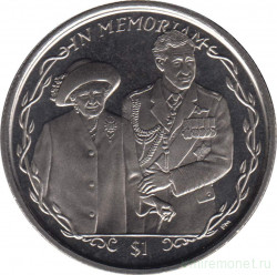 Монета. Британские Виргинские острова. 1 доллар 2002 год. Смерть Королевы-матери. Королева-мать и Принц Чарльз.