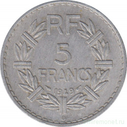 Монета. Франция. 5 франков 1949 год. Монетный двор - Бомон-ле-Роже(B).