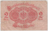 Банкнота. Кредитный билет. Германия. Германская империя (1871-1918). 2 марки 1914 год. Красный номер. С фоновой сеткой. Серия от 1 до 120. Красный цвет. рев.