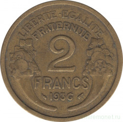 Монета. Франция. 2 франка 1936 год.