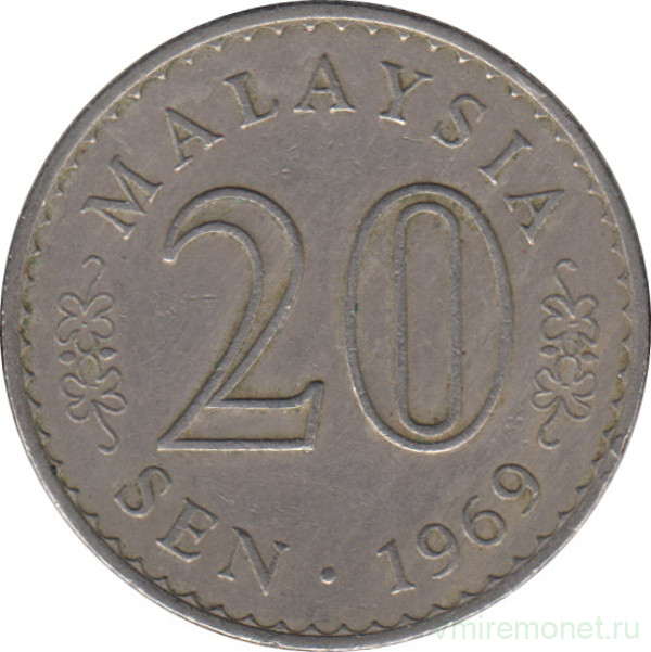 Монета. Малайзия. 20 сен 1969 год.