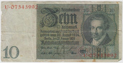 Банкнота. Германия. Веймарская республика. 10 рейхсмарок 1929 год. Литера Q.