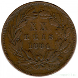 Монета. Португалия. 20 рейсов 1884 год.