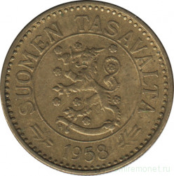 Монета. Финляндия. 10 марок 1958 год.