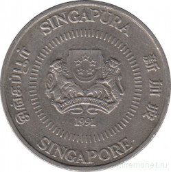 Монета. Сингапур. 50 центов 1991 год.