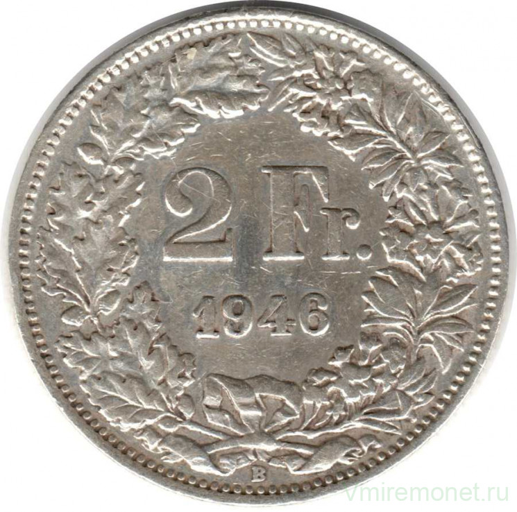 Монета. Швейцария. 2 франка 1946 год.