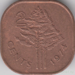 Монета. Свазиленд. 2 цента 1974 год.