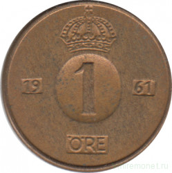 Монета. Швеция. 1 эре 1961 год (U).