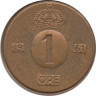Монета. Швеция. 1 эре 1961 год ( U ). ав