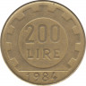 Монета. Италия. 200 лир 1984 год. ав.