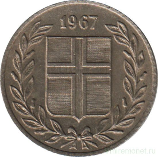 Монета. Исландия. 25 аурар 1967 год.