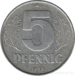Монета. ГДР. 5 пфеннигов 1975 года .
