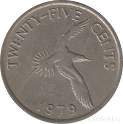 Монета. Бермудские острова. 25 центов 1979 год.
