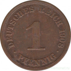 Монета. Германия (Германская империя 1871-1922). 1 пфенниг 1908 год. (A).