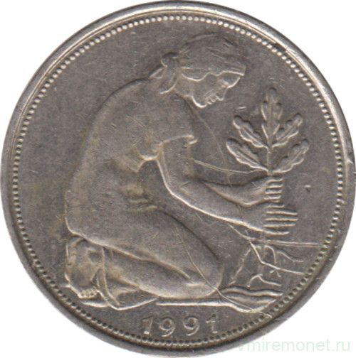 Монета. ФРГ. 50 пфеннигов 1991 год. Монетный двор - Мюнхен (D).