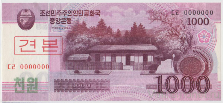 Банкнота. КНДР. 1000 вон 2008 год. Образец.