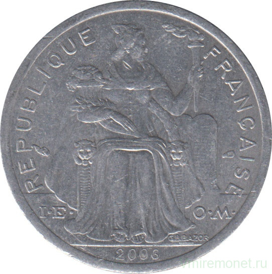 Монета. Французская Полинезия. 1 франк 2006 год.