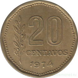 Монета. Аргентина. 20 сентаво 1974 год.
