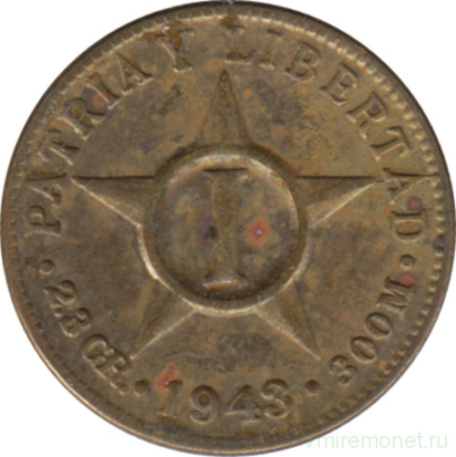 Монета. Куба. 1 сентаво 1943 год.