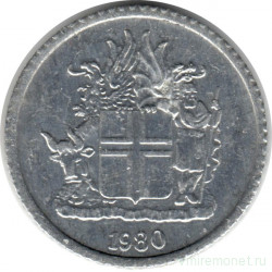 Монета. Исландия. 1 крона 1980 год.