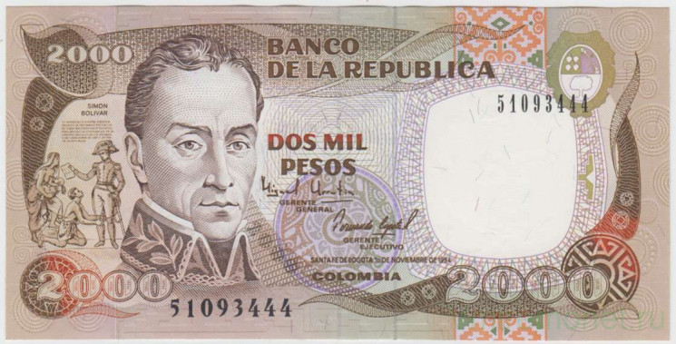 Банкнота. Колумбия. 2000 песо 1994 год. Тип 439b.