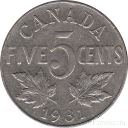 Монета. Канада. 5 центов 1931 год.