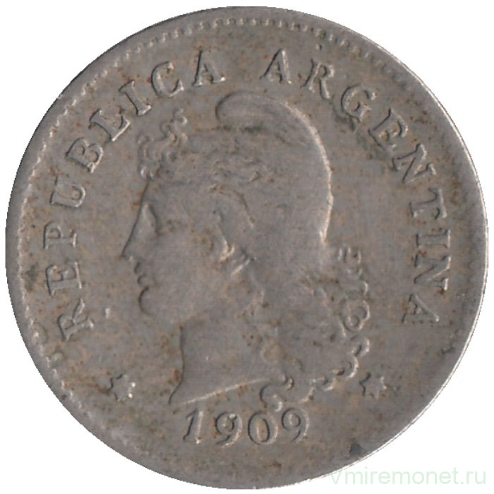 Монета. Аргентина. 10 сентаво 1909 год. 