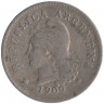 Монета. Аргентина. 10 сентаво 1909 год. 