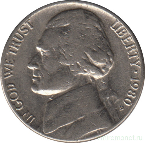 Монета. США. 5 центов 1980 год. Монетный двор D.