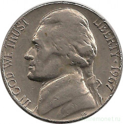 Монета. США. 5 центов 1967 год.