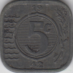 Монета. Нидерланды. 5 центов 1942 год.