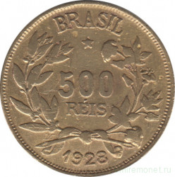 Монета. Бразилия. 500 рейсов 1928 год.