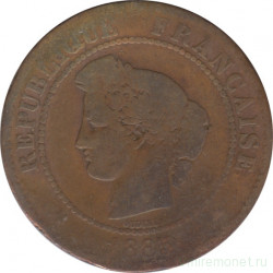 Монета. Франция. 5 сантимов 1885 год. А.