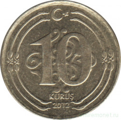 Монета. Турция. 10 курушей 2012 год.