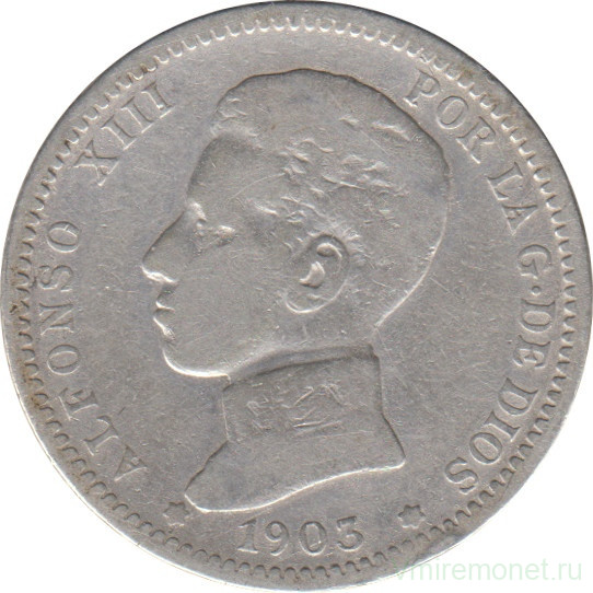 Монета. Испания. 1 песета 1903 год.