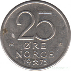 Монета. Норвегия. 25 эре 1975 год.